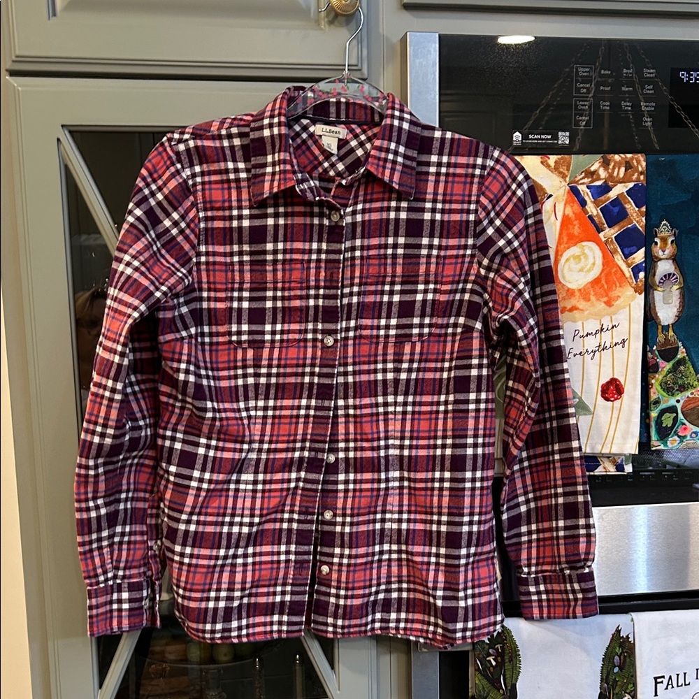 L.L. Bean Women's Plaid Shirt - Red and White XS
